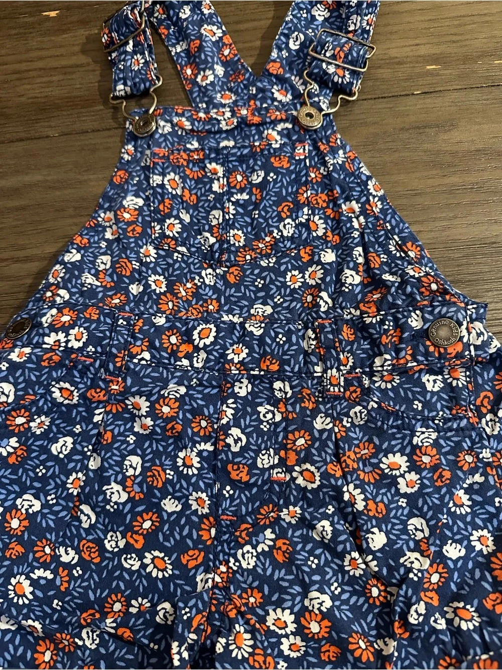 18mth Oshkosh Genuine Kids Girls Navy Floral Overall Shorts